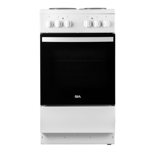 50cm Freestanding Electric Single Cavity Cooker, Solid Plate Hob In White - SIA ESXB50W