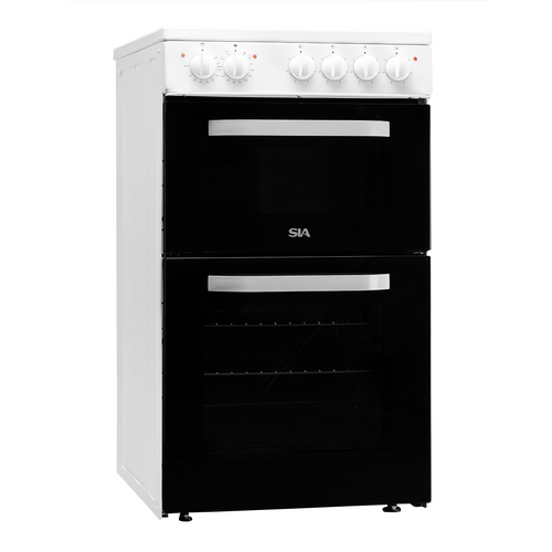 SIA 50cm Freestanding Electric Twin Cavity Cooker, Solid Plate Hob In White