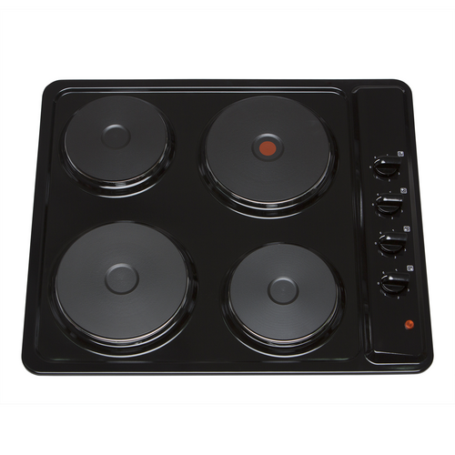 SIA PHP601BL 60cm Black 4 Zone Electric Solid Plate Easy Clean Side Control Hob