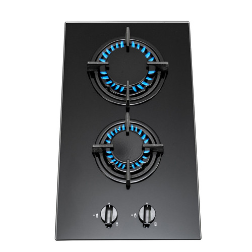SIA GHG301BL 30cm Black 2 Burner Gas on Glass Domino Hob  & Cast Iron Stands