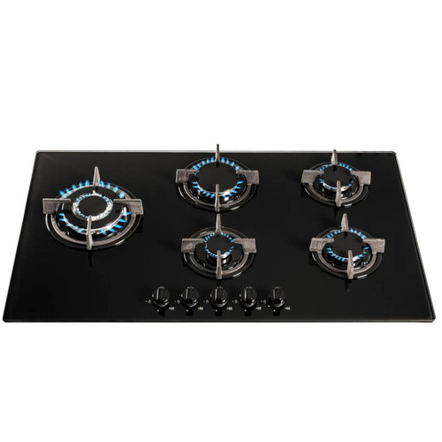 SIA GHG902BL 90cm Black 5 Burner Gas On Glass Hob With Cast Iron Pan Stands