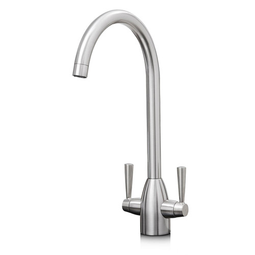 SIA KT5BN Brushed Nickel Swan Neck Twin Lever Modern Monobloc Kitchen Mixer Tap