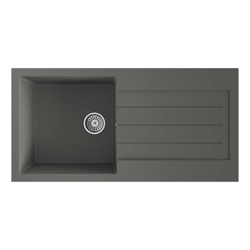 Grey Composite Kitchen Sink, 1.0 Bowl With Drainer & Basket Waste - SIA CM10GR