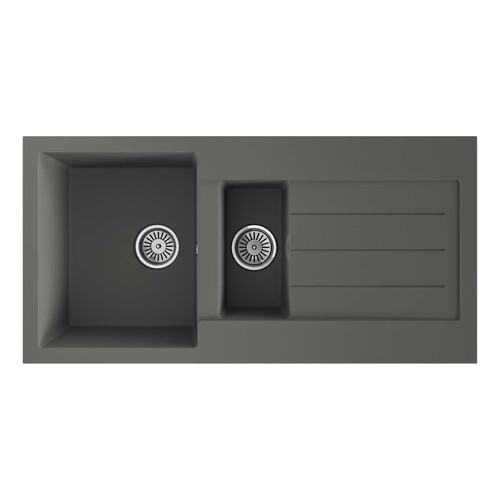 Grey Composite Kitchen Sink, 1.5 Bowl With Drainer & Basket Waste - SIA CM15GR
