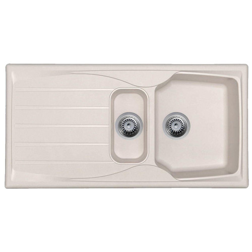 Cream 1.5 Bowl Kitchen Sink With Reversible Drainer And Strainer Waste Kit
