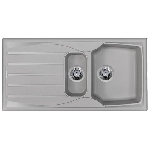 Light Grey 1.5 Bowl Kitchen Sink With Reversible Drainer And Strainer Waste Kit