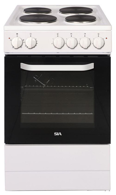 50cm Freestanding Electric Single Cavity Cooker, Solid Plate Hob In White