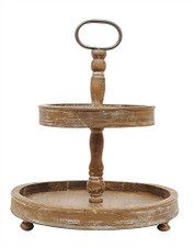 15" Round Wood Two Tier Tray