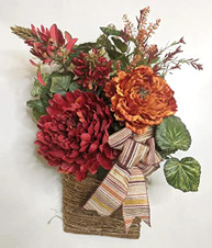 Maroon and Orange Peony Door Hanging, Fall Door Decoration, Autumn Basket, Peony, 105