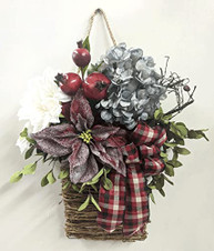 Frosted Red Poinsettia Hanging Door or Wall Basket, holiday floral arrangements, christmas door hangers, 101 Frosted Red Poinsettia Hanging Door or Wall Basket, holiday floral arrangements, christmas door hangers, 101