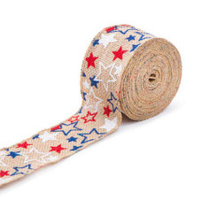 2.5" Stars Burlap Ribbon 25 ft Long, Patriotic Ribbon, Burlap Ribbon