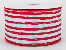 Ice Blue & Red Irregular Stripes Ribbon 2-1/2" Wide x 10 yd, Holiday Ribbon