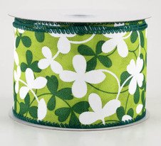 2.5 inches wide Green Clover Ribbon Wired, St Patricks Day, Floral