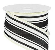 2.5 inches wide Black and Cream Striped Wired Ribbon