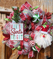 Santa 26 inch"Making Spirits Bright" Red and Green Deco Wreath