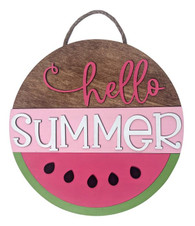 Hello Summer with White Lettering Hand Painted Wooden Sign