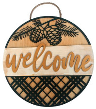 Welcome Pine Cone Hand Painted Wooden Sign 14" inch