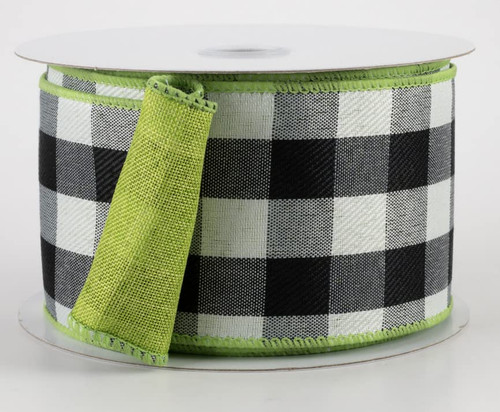 2.5 inches wide Two Sided Buffalo Plaid with Green Wired Ribbon
