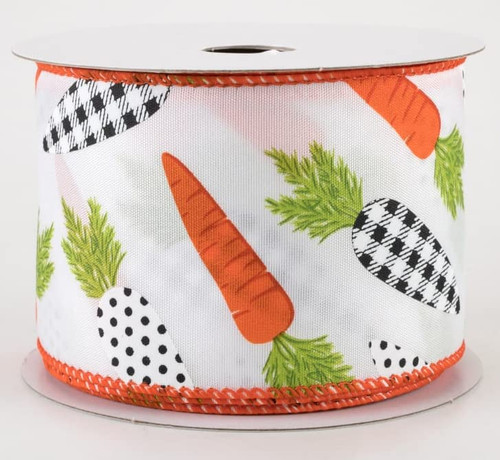 2.5 inches wide Satin Black and White Carrot Ribbon Wired, Easter Ribbon