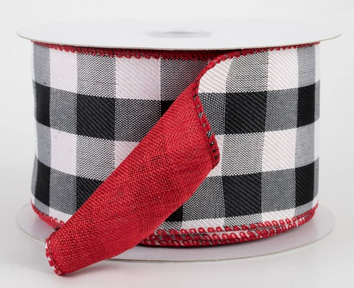 2.5 inches wide Two Sided Buffalo Plaid with Red Wired Ribbon