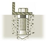 Set fixture over anchor and insert machine threaded bolt through the fixture and into the anchor.