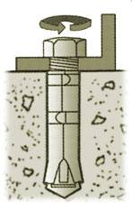 Place fixture over single expansion anchor. Insert machine threaded bolt through fixture into anchor and tighten.