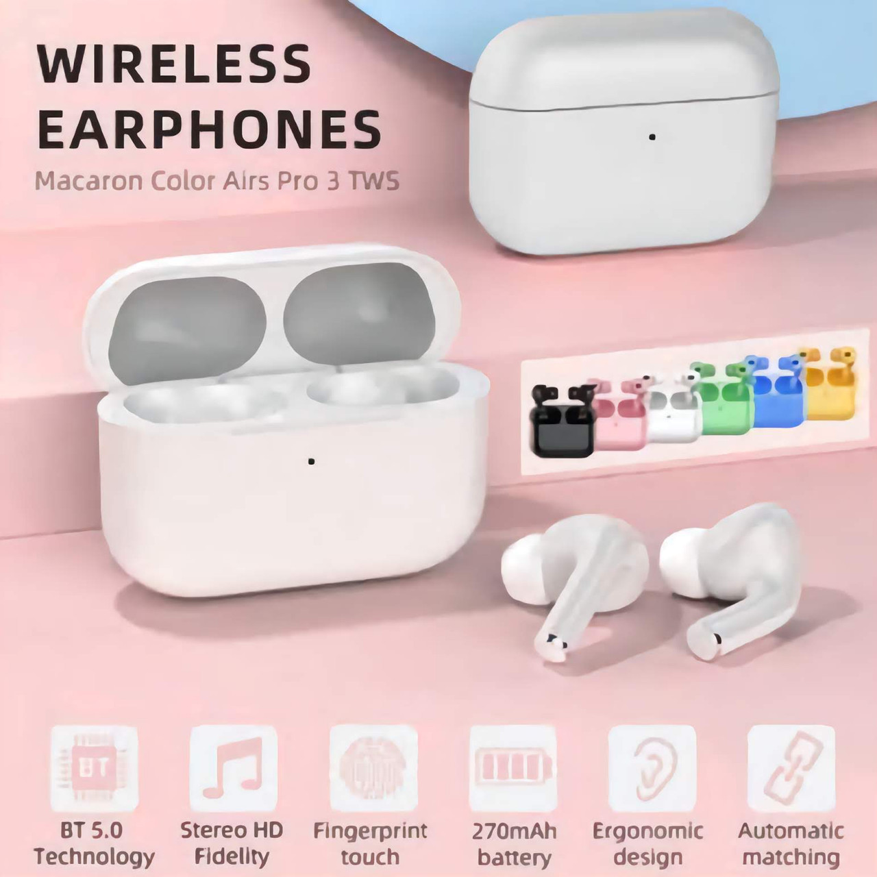 Airs i500 Pro TWS Bluetooth Macaron Earbuds w/ Charging Case