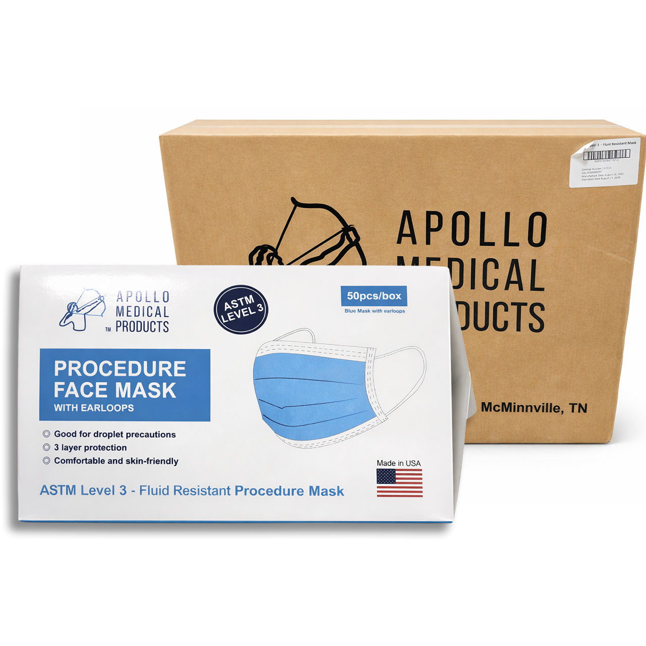 3 Layer Surgical Masks Procedure Face Masks w/ Earloops ASTM LEVEL