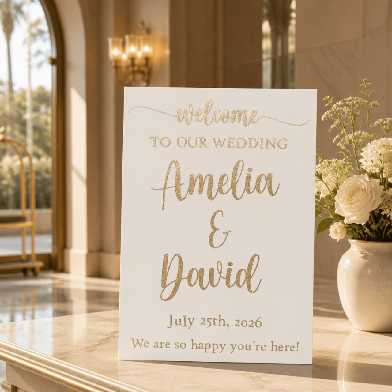 White custom acrylic wedding welcome sign