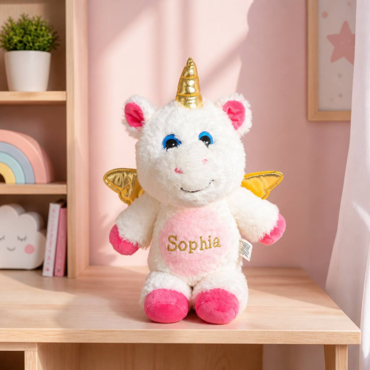 Personalized unicorn backpack with glitter gold name