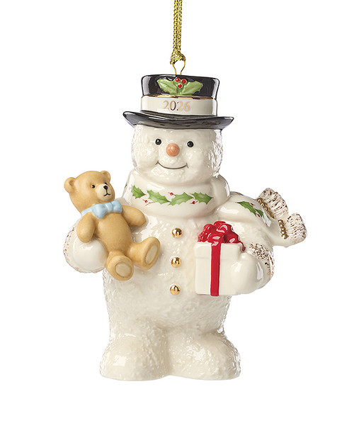 Lenox 2026 Snowman With Bear & Gift Ornament - Porcelain