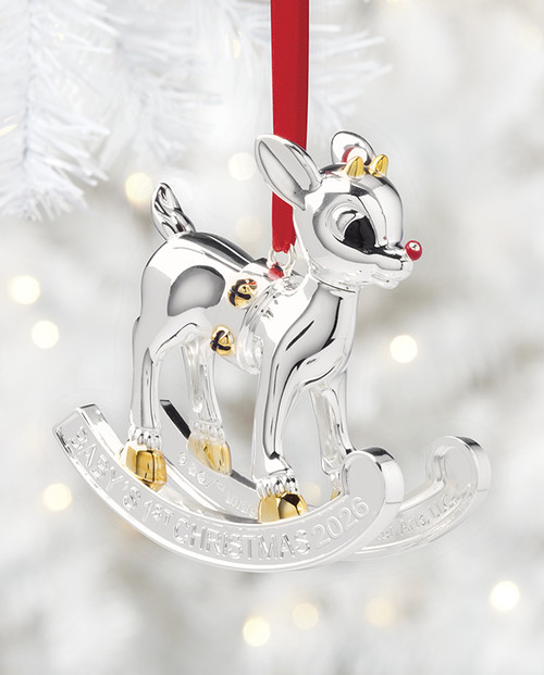 Lenox BABY'S FIRST Christmas Rudolph Ornament - Silver Plated