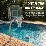 lifestyle image of the pool basketball hoop in a serene backyard setting