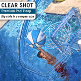 Girl shooting teal basketball into salt-system compatible pool hoop with stainless steel rim and hardware