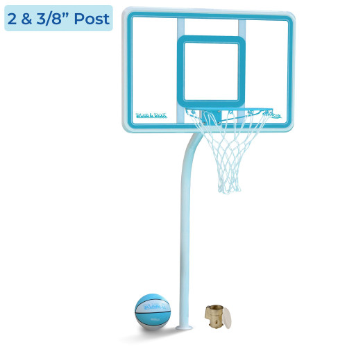 Deck Shoot inground pool basketball system with 2 3/8 inch post and color-matched Splash-It ball