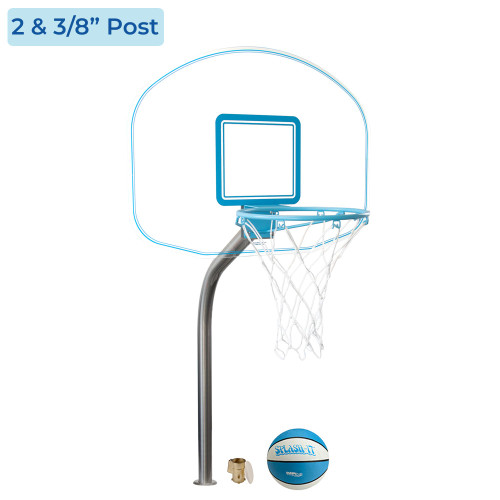 Clear Hoop Jr. pool basketball system with 2-3/8 inch post and Splash-It ball on white background Clear Hoop Jr. pool basketball system with 2-3/8 inch post and Splash-It ball on white background