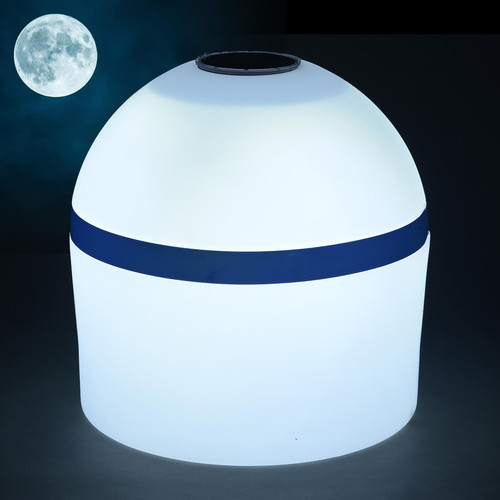 Solar-powered white LED mooring buoy glowing at night with moonlight in the background – automatic dusk-to-dawn marine lighting Solar-powered white LED mooring buoy glowing at night with moonlight in the background – automatic dusk-to-dawn marine lighting