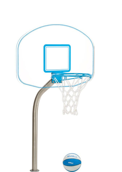 Clear Hoop Jr. pool basketball set with clear backboard, stainless steel post, and waterproof basketball included Clear Hoop Jr. pool basketball set with clear backboard, stainless steel post, and waterproof basketball included