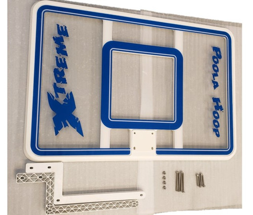 Xtreme Pool Hoop replacement backboard kit with bold blue graphics, stainless hardware, and mounting brackets included Xtreme Pool Hoop replacement backboard kit with bold blue graphics, stainless hardware, and mounting brackets included