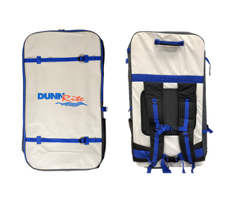 Durable paddle board backpack with padded straps and Dunn Rite logo – front and back view