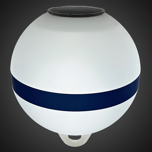 Glowing mooring solar-powered buoy illuminated at night with internal LED light engine Glowing mooring solar-powered buoy illuminated at night with internal LED light engine