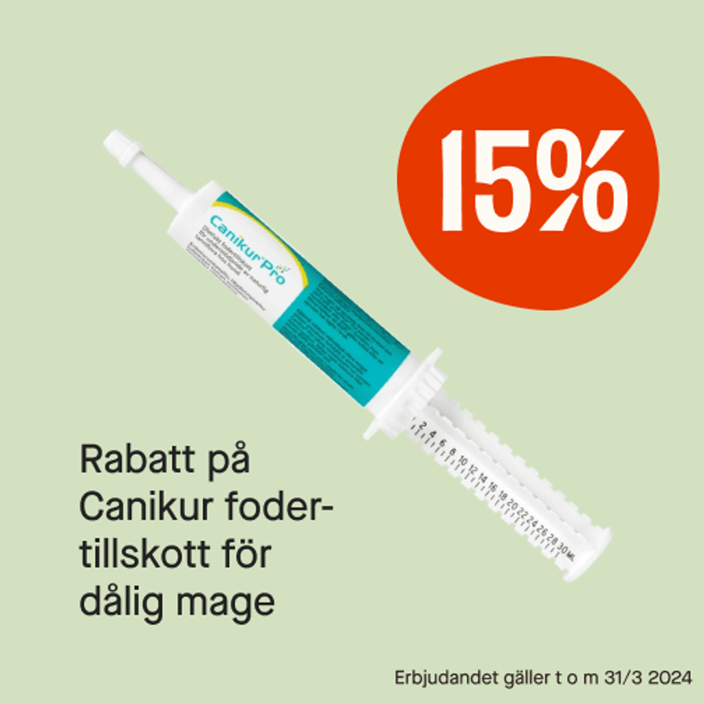 15% rabatt på Canikur fodertillskott för dålig mage