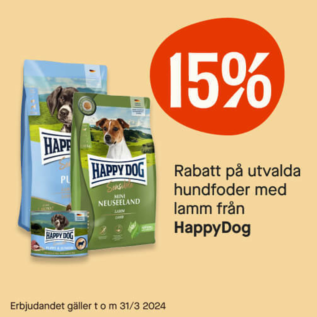 15% rabatt på foder med lamm från HappyDog