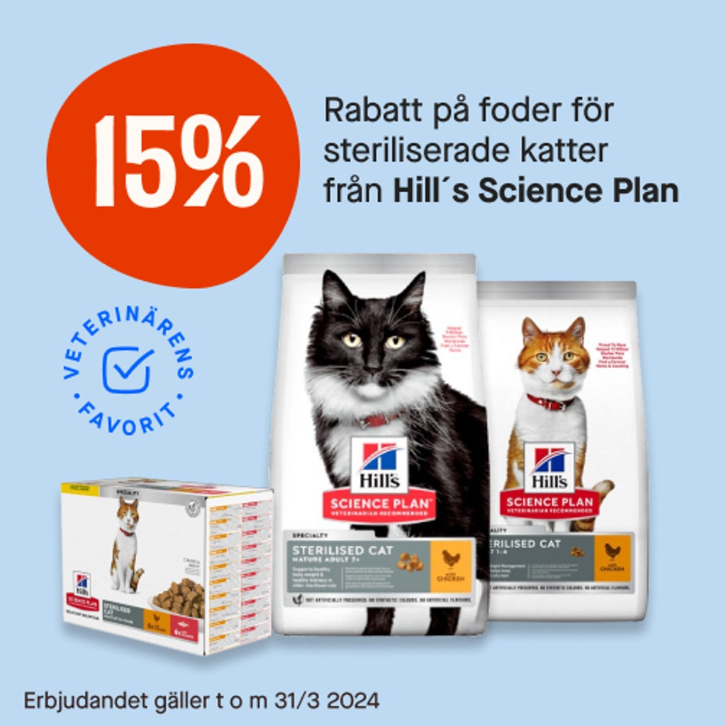 15% rabatt på foder för steriliserade katter från Hill's