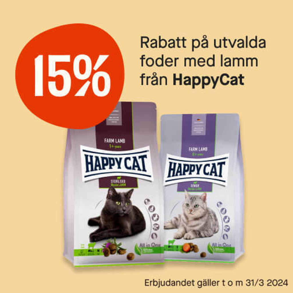 15% rabatt på utvalda foder med lamm från HappyCat