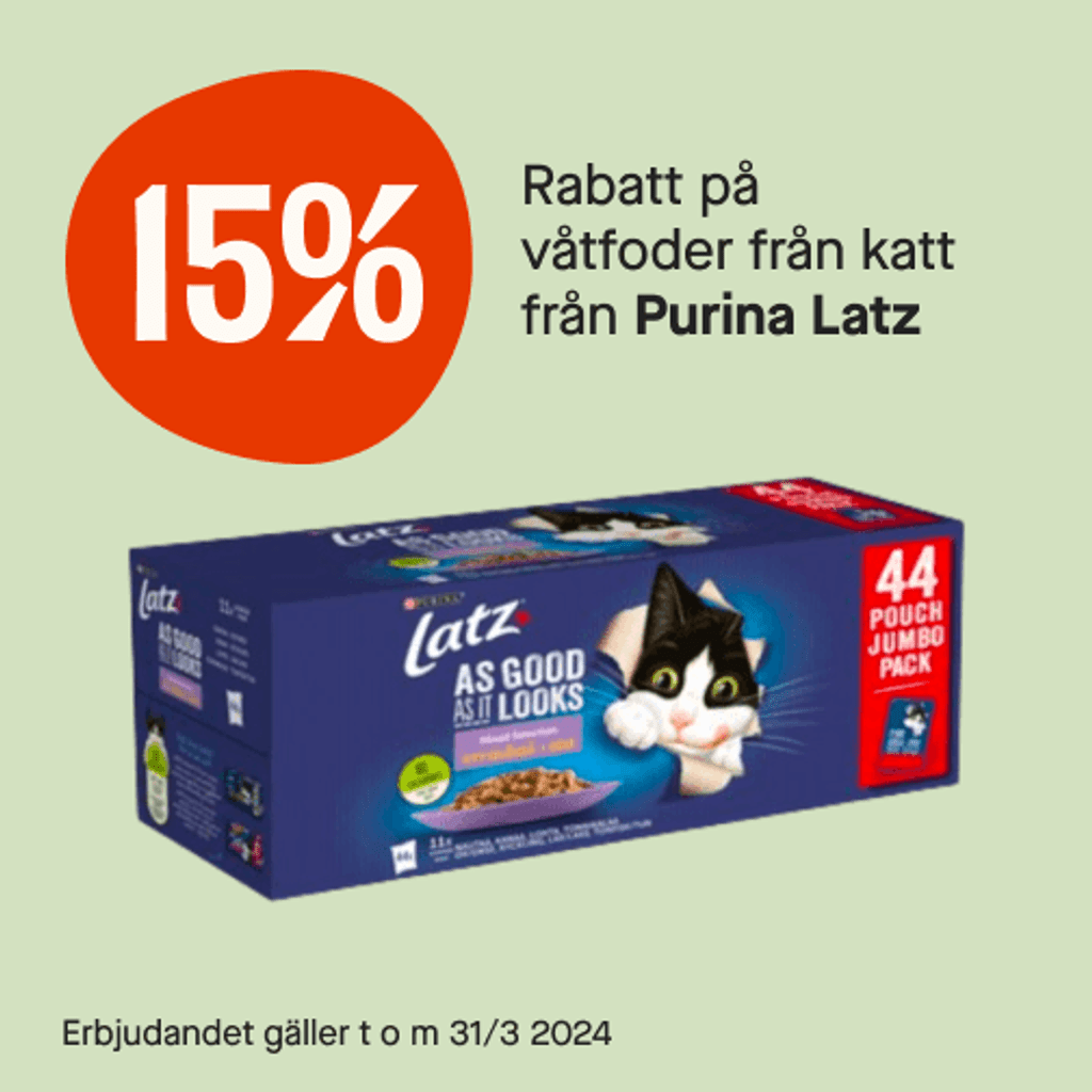 15% rabatt på foder från Purina Latz