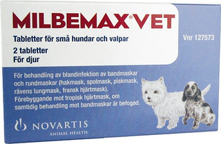 Milbemax Vet. Tablett 2,5/25 mg till små hundar och valpar.