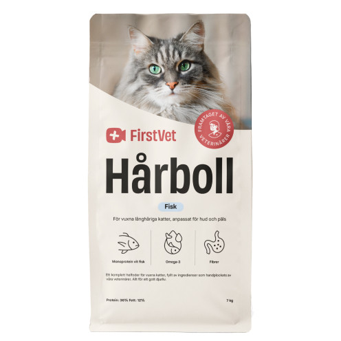 FirstVet Hårboll - för vuxna långhåriga katter, anpassat för hud och päls