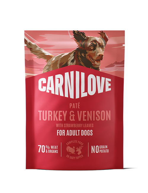 Dog Pouch Paté Turkey & Venison with Strawberry Leaves Våtfoder till Hund från Carnilove