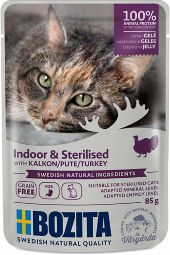 Indoor & Sterilised Våtfoder med Kalkon i Gelé för katt